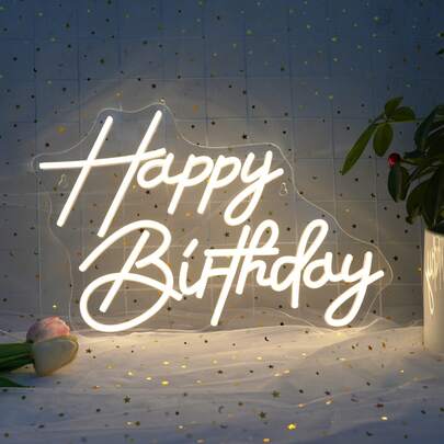 1 件生日快乐霓虹灯，可调节霓虹灯生日快乐 LED 灯，用于生日派对装饰，USB 供电