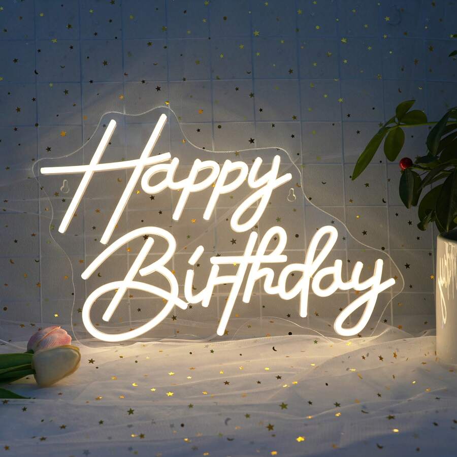 1 件生日快乐霓虹灯，可调节霓虹灯生日快乐 LED 灯，用于生日派对装饰，USB 供电
