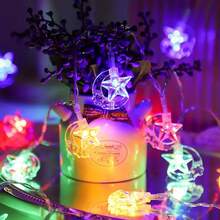 1 paquete de 10/20/30/40 luces de cadena con forma de luna y flores, lámpara de ambiente de hadas colgante, alimentada por batería, adecuada para el hogar, dormitorio, patio, jardín, vacaciones, Ramadán, festivales y decoración de Año Nuevo - Multicolor - Ver 6