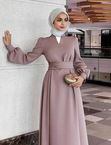 DAZY Women Solid Color Hollow Out Balloon Sleeve Dress,Fall Clothes,Back To School Clothes Long Sleeve Dress Maxi Dress - Brown - View 5