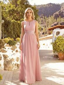 EVERPRETTY Romantic Chiffon Backless Ruffle Trim Pink Bridesmaid Dress, Wedding Guest Dress, Semi-Formal Dress - Pink - View 5