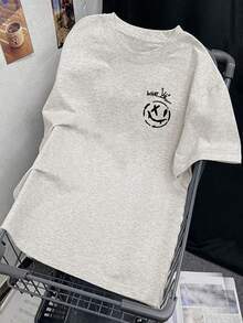 Japanese Style Women Loose Fit Round Neck Casual Versatile Letter & Skateboard Print Short Sleeve T-Shirt, Spring/Summer - Light Gray - View 5