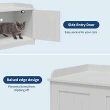 Cat Litter Box Enclosure With 2-Tier Shelves And Doors – Multifunctional Hidden Litter Box And Cat House, Sturdy MDF And Iron Frame, Private Litter Box Area - 黑色 - 查看 6