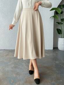 DAZY Falda larga y acampanada de unicolor para otoño - Beis - Ver 1