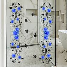 1pc Blue Rose & Black Vine Butterfly Glass Sticker, Waterproof Self-Adhesive Contrast Floral Decal For Bathroom - Multicolor - View 3
