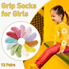 ELUTONG Baby Girls Grip Socks Toddler Non Slip Socks Kids Anti-Skid Crew Colorful Socks With Gripper 12 Pairs For 0-10 Years - #2 多色 - 查看 5