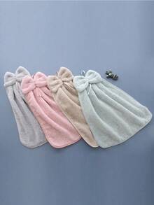 1pcs Bowknot Hand Towel, Coral Fleece Quick-Dry Hand Towel With Hanging Loop, Absorbent Soft Towel, Kitchen Cleaning Cloth, Bathroom Supplies, Tea Towel, Christmas Gift - 彩色 - 查看 3