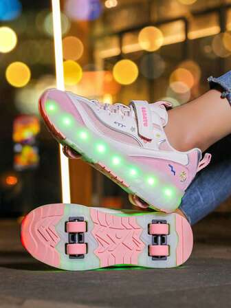 Zapatos con ruedas para adolescentes, zapatos con ruedas, zapatos con 4 ruedas, zapatos pequeños con 4 ruedas, zapatos LED recargables y luminosos