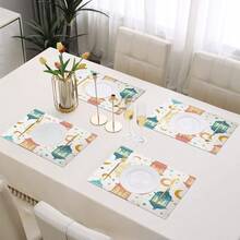1/4/6/12 Stücke Eid Mubarak Tischsets, islamische Feiertags-Dekorationen, Leinen Esszimmertischsets mit traditionellem Laternen-Muster, waschbare bedruckte Tischdecken, Oberflächenschutzmatten, ideal für Feiertags-Küche und Familienzusammenkünfte