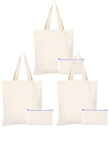 2pcs/Set, Large Capacity Lightweight Blank Tote Bag & Zipper Pouch Combo Set, Suitable For DIY Cross-Stitch, Embroidery, Painting, Heat Transfer Printing, Multi-Purpose Shopping Bag, Book Bag, Stationery Organizer, Ideal For School, Party, Gym, Camping, Holiday Celebrations, Gifts - Multicolor - View 34