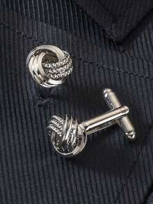 1 Pair Stainless Steel Vintage Knot Cufflinks, Casual & Business Style, Suitable For Men's Suits And Shirts, Great Gift For Friends, Birthday - Silver - View 2
