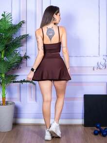 Fitness Shorts, Skirt, And Tank Top Set In Various Colors - Rust Brown - View 5