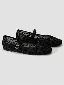 Giày bệt nữ mũi vuông, kiểu dáng thường ngày, dự tiệc, công sở, có khóa cài, chất liệu lưới rỗng thoáng khí, thoải mái, màu mơ. - màu đen - Xem 3