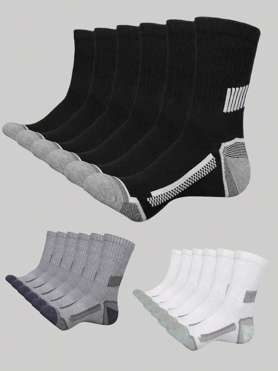 5/10/20 Pairs Random Men's Comfortable Colorblock Mid-Calf Socks, Breathable Sports Socks With Non-Slip Silicone, Suitable For Spring And Autumn - Multicolor - View 1