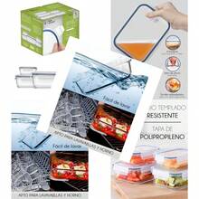 Juego recipientes vidrio 5 piezas transparentes tapa resistentes altas bajas temperaturas almacenamiento alimentos práctico - Azul - Ver 7