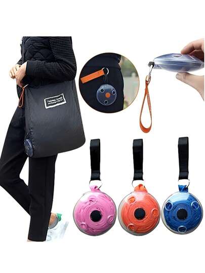 1pc Large Capacity Foldable Reusable Shopping Bag - Ultra-Portable With Convenient Storage Case, Space-Saving Disc Design, And Rolls Up Compactly For Travel, Shopping, And Daily Errands
