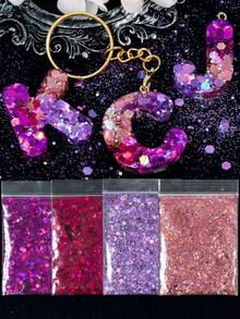 4Bags Holographic Resin Glitter Sequins Filled Mixed- Laser Golden Silvery Chunky Powder Pigments- For DIY Valentine's Crafts, Jewellery Making Supplies - Multicolor - View 7