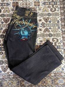 American Street Free Muse Like Diamond Jeans Casual High Waist Wide Leg Pants - 黑色 - 查看 3