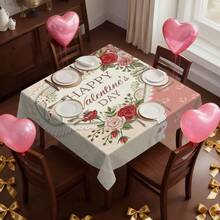 1pc Romantic Rose Print Holiday Decorative Tablecloth, Daily Use Stain-Resistant & Easy To Clean Dining Table Cover, Wedding Anniversary Atmosphere Home Decor Rectangle Sofa Cover