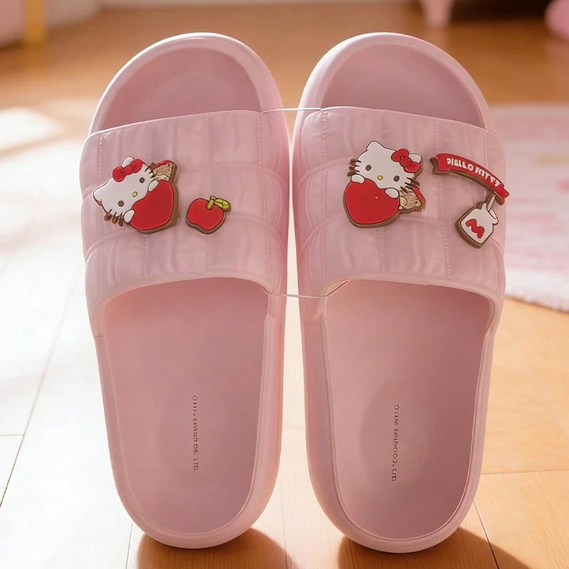 Miniso 三丽鸥 Hello Kitty 女士室内浴室拖鞋（尺码 35-36） - 舒适柔软材质，精致卡通徽章细节，防水设计，适用于浴室/卧室（1 双） - 粉色 - 查看 1