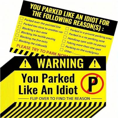 50pcs Parking Violation Warning Cards, Writable, Illegal Parking (Multiple Reasons), No Parking Permit Area Violation Notice. Back To School. School Supplies.