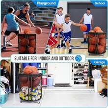 Carro de almacenamiento de balones, contenedor de almacenamiento de balones deportivos con ruedas, estantería de malla para baloncesto, fútbol, garaje, colegio, Sin marco metálico