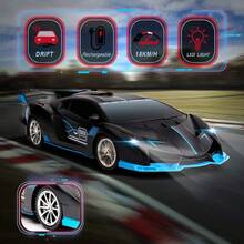 Remote Control Car For Boys Fast 1/18 Scale Rechargeable RC Vehicle Cars Toys Xmas Gifts For Kids High Speed With Headlights (Black Blue) - Black Blue - 查看 3