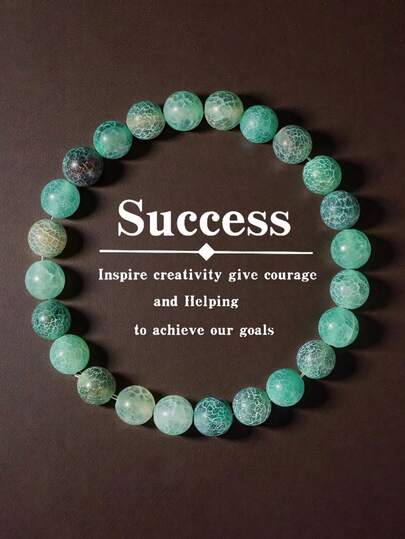 1pc Green Weathered Agate Bracelet Natural Stone Beaded Energy Jewelry For Women Men Daily Wear, Enhance Creativity And Courage