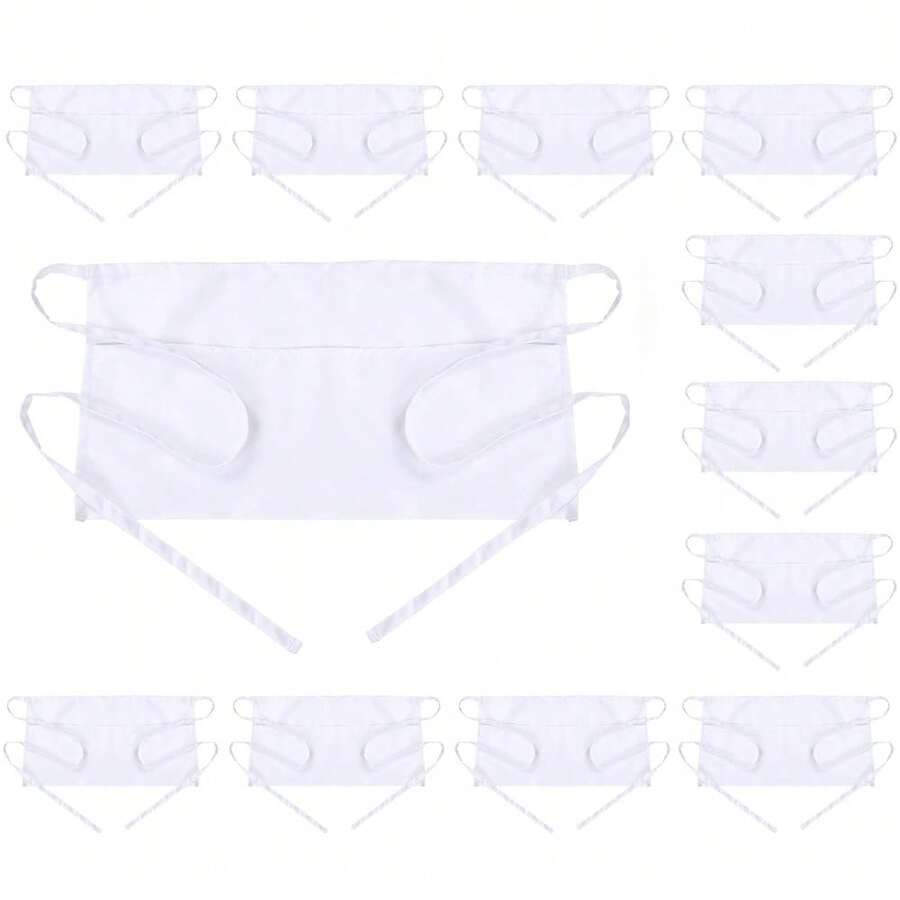 BOHARERS Waist Apron With 3 Pockets - Black Waitress Waiter Server Short Aprons - C-12包裝白色 - 查看 1