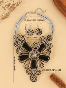 Exaggerated Multi-Layer Handmade Heavy Aluminum Wire Woven Resin Chain Bohemian European And American Middle Eastern European Korean Version Evening Party Holiday Women Resin Artificial Crystal Shape Necklace Earrings - Black - View 2