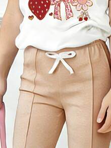 女童卡通印花圆领短袖上衣和喇叭裤套装 - 白色 - 查看 4