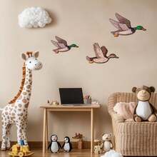 3件套木制野鸭狩猎主题墙饰，复古农舍风格，鸭子尺寸比普通鸭子大（12英寸/11英寸/9英寸），适合玄关、婴儿房、客厅装饰，乡村风格，乔迁派对猎人礼物套装 - 彩色 - 查看 7