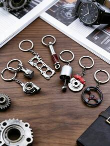 Car Parts Keychain Set, Metal Brake Disc, Gasket, Manual Gearbox, Piston, Rotor Engine Pendant,Car Key Ornament, Key Ring Strap Accessory,Party Gifts - Multicolor - View 5