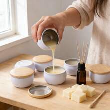 52件套蜡烛制作套装 - 8个白色陶瓷罐配木盖 + 44个配件 | DIY香薰蜡烛及收纳 | 斋月/情人节/新年礼物，送给家人和朋友 - 彩色 - 查看 8