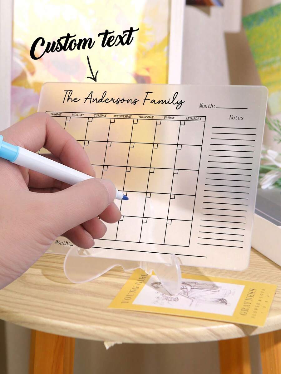 1 Piece Customized Plan Calendar Acrylic Ornament Can Write Mini Family Plan Table Ornament, Acrylic Plan Table Can Customize Title Text Ornament, Suitable For School Gifts, Holiday Gifts, Teacher's Day Gifts, Gifts For Sons, Daughters, Fathers, Mothers, Classmates, Teachers, And Good Friends - Multicolor - View 1