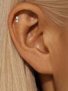 EleRunis 1PC 0.1ct Moissanite Rhinestone 925 Sterling Silver Marquise Flower 18K Gold Plated Flat Back Cartilage Helix Piercing Bridal Jewelry For Daily Wear Wedding Party Engagement Anniversary Valentine's Day - Silver - View 3