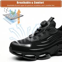 Multi Functional Steel Toe Work Shoes - Black New Rotating Button Safety Shoes,Comfortable Breathable Steel Toe Safety Shoes,Black New Safety Boots For Men Women,Fashi Grey Sneakers Anti-Smash Construction Working Boots ,Outdoor Hiking Safety Air Cushion Work Shoes,Safety Industrial Puncture-Proof Anti-Smash Lightweight WorkSneakers,Indestructible Construction Working Boots ,Anti-Puncture Black Steel Toe Safety Shoes ,Men's Steel Toe Safety Shoes Work Shoes For Men - Breathable, Non-Slip, Puncture-Resistant Work Shoes Steel Toe Shoes Are Important Personal Protective Equipment For Many Industries,For All Seasons, Fashionable Safety Shoes Suitable For Construction Sites Under Harsh Working Conditions, Carpenters , Work, Hiking Suitable, Warehouses, Factories, Work And Outdoor Exploration Car Repairs And Outdoor Workers And Trainers  For Many Industries. - 黑色 - 查看 4