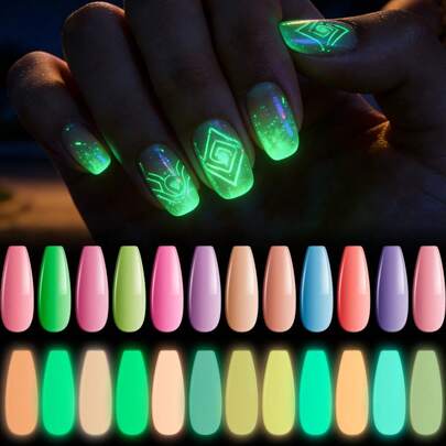 VERONNI 12 Colors Glow In The Dark Nail Powder, Dreamlike Gradient Effect, Perfect For Party Manicure And Creative DIY Nails