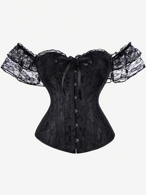 Overbust Lace Trim Off Shoulder Corset Top, Bustier, Bodice, Strapless Crop Top For Women, Vintage Burlesque Stage Performance