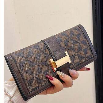 Brown Long Windmill Print Fashion Buckle Women's Classic Retro Wallet Tri-Fold Zipper Coin Purse Phone Wallet Lightweight Clutch For Women Money Wallet Purse Wallet Long Wallet