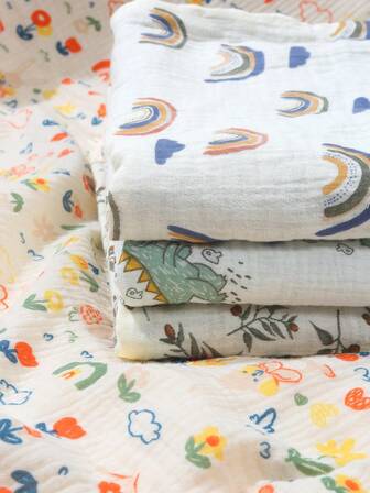 Manta de muselina unisex para recién nacidos - Cálida y ultra suave, estampado de dibujos animados de estilo para bebé, forro polar con puntos, amigable con la piel (86x100cm/33.8x39.4in), regalo perfecto para el 1er cumpleaños de niños y niñas, suministros ideales para el Día de San Valentín de bebé (verde claro, verde oscuro, azul, amarillo)