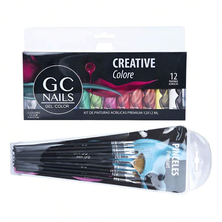 TendenciaPinceles Mano Alzada Gc Nails 10+ 12 Pinturas Mano AlzadaCalidad premium - Negro - Ver 1