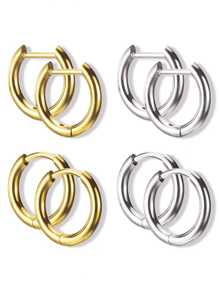 1 Pair Minimalist Style G23 Titanium Material D-Shape Hoop Earrings, 2mm Width, Unisex Piercing Jewelry, Suitable For Daily Wear - circle - View 1