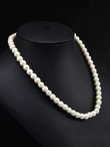 1pc Necklace & 1 Pair Earrings Set, Minimalist Cubic Zirconia & Faux Pearl Design, Fashionable & Versatile Stud Earrings, Elegant Jewelry Set Suitable For Women's Daily & Holiday Wear - White - View 3