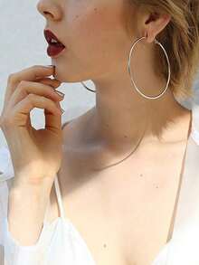 Silver Large Hoop Earrings, 3-7CM Multiple Sizes, 2mm Thin Wire, Stainless Steel Classic Big Circle Hoops, Fashion Daily Women Jewelry - Multicolor - View 7
