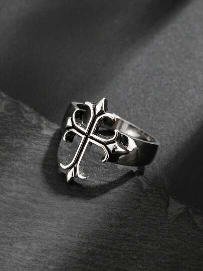 1枚朋克风花卉十字戒指，独特魅力单枚戒指，男士节日礼物