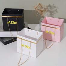 M.Dior 2件套情人节花束礼盒，DIY情人节花束，情人节礼物，情人节礼盒，DIY手工花束礼品，包含花纸盒、花瓶、花店包装袋和金属链，手提包装篮，适用于婚礼和派对 - 彩色 - 查看 5