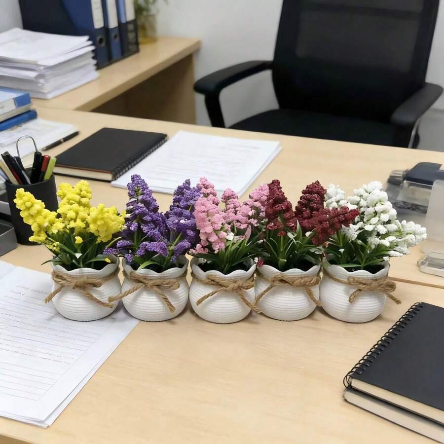 12cm Tall Faux Pearl Flower Bouquet In 5 Colors: Pink, Yellow, Purple, White, Wine Red. Suitable For Home, Office, Hotel, Display Window, Balcony Tabletop Decor. No Maintenance Required! - Pink - View 1