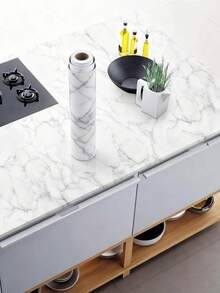 1Roll White Grey Marble Contact Paper For Countertops Peel And Stick Wallpaper Waterproof Self Adhesive Wallpaper For Kitchen Cabinets Backsplash Removable Counter Top Covers Furnitur Renovation Sticker Christmas New Year Decorative Stickers - Multicolor - View 1