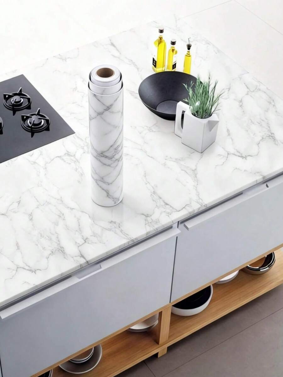 1Roll White Grey Marble Contact Paper For Countertops Peel And Stick Wallpaper Waterproof Self Adhesive Wallpaper For Kitchen Cabinets Backsplash Removable Counter Top Covers Furnitur Renovation Sticker Christmas New Year Decorative Stickers - Multicolor - View 1